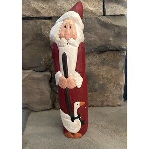 Vintage Folk Art Carved Santa Clause Goose Primitive 13” Figurine Christmas
